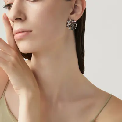 Perlage Button Earrings עגילים כסף