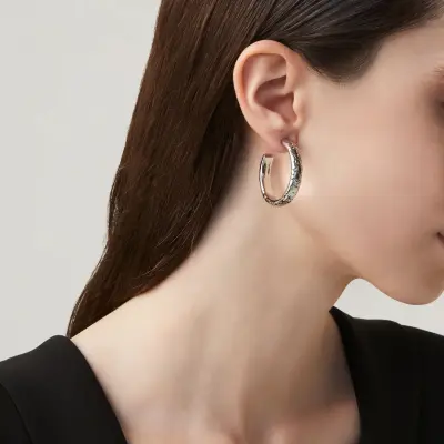 Moon Crocodile Hoop Earrings עגילים כסף