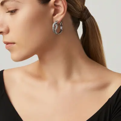 Snake Hoop Earrings עגילים כסף