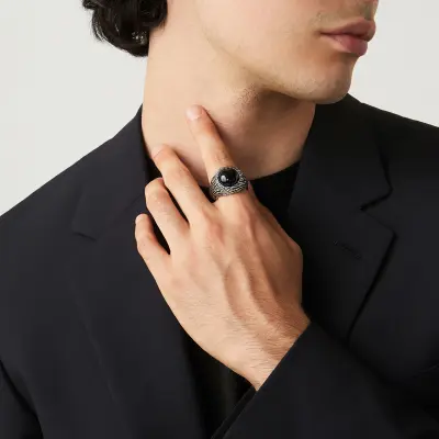 Onyx Scratch Ring טבעת כסף