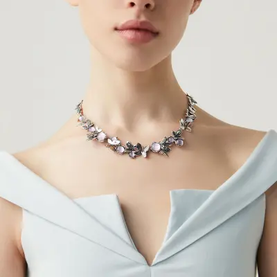 Pink Butterfly Necklace קולר כסף