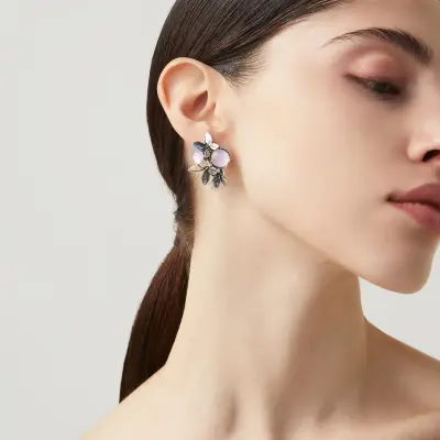 Pink Butterfly Earrings עגילים כסף