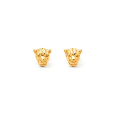 Leopard Head Earrings in gold-plated עגילים כסף