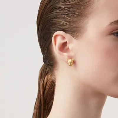 Leopard Head Earrings in gold-plated עגילים כסף