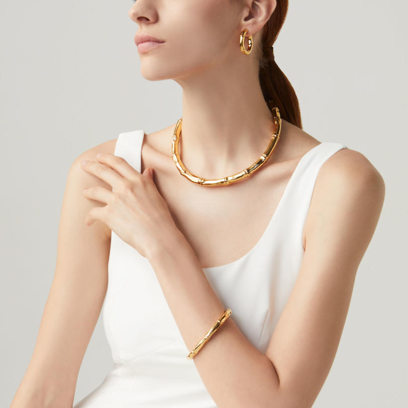 Bamboo Light Necklace gold-plated  שרשרת כסף
