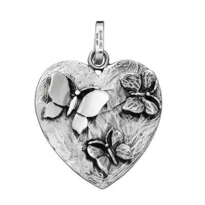 BUTTERFLIES IN HEART CHARM תליון כסף