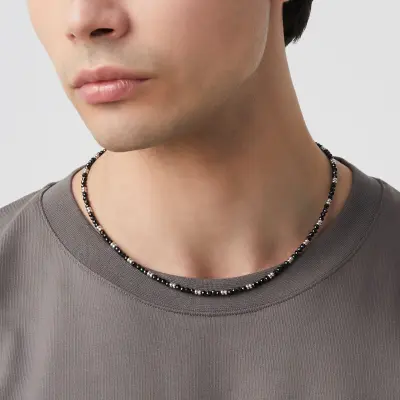 Black Spinel Beat Necklace שרשרת כסף