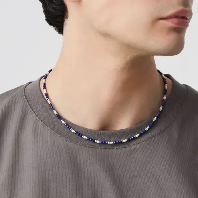 Lapis Lazuli Beat Necklace  שרשרת כסף