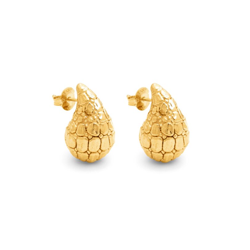 Croco Droplet Small Earrings Gold-Plated עגילי כסף