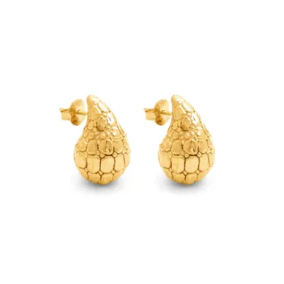 Croco Droplet Small Earrings Gold-Plated עגילי כסף