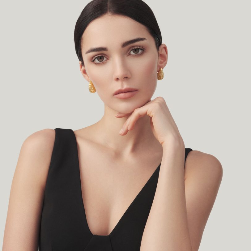 Croco Droplet Small Earrings Gold-Plated עגילי כסף