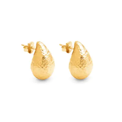 Hammered Droplet Earrings Gold-Plated עגילי כסף