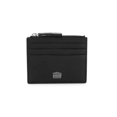 Embossed Leather Card Holder With Zip Closure ארנק עור