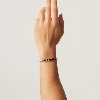 Onyx Spheres and Wheat Chain Bracelet צמיד כסף