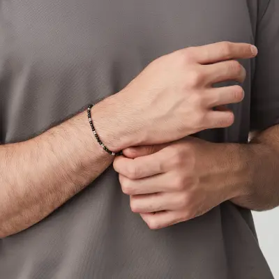 Black Spinel Beat Bracelet צמיד כסף