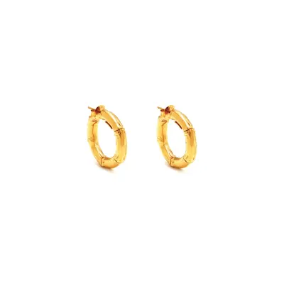 Bamboo Small Hoop Earrings gold-plated עגילי כסף